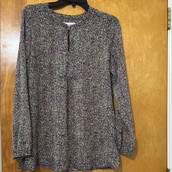 Liz Claiborne Gray Buttoned Mandarin Collar Blouse - Picture 1 of 5